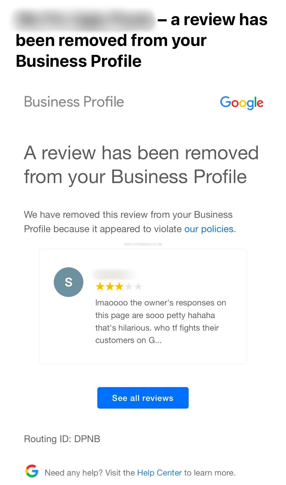 Removed review screenshot — Owner