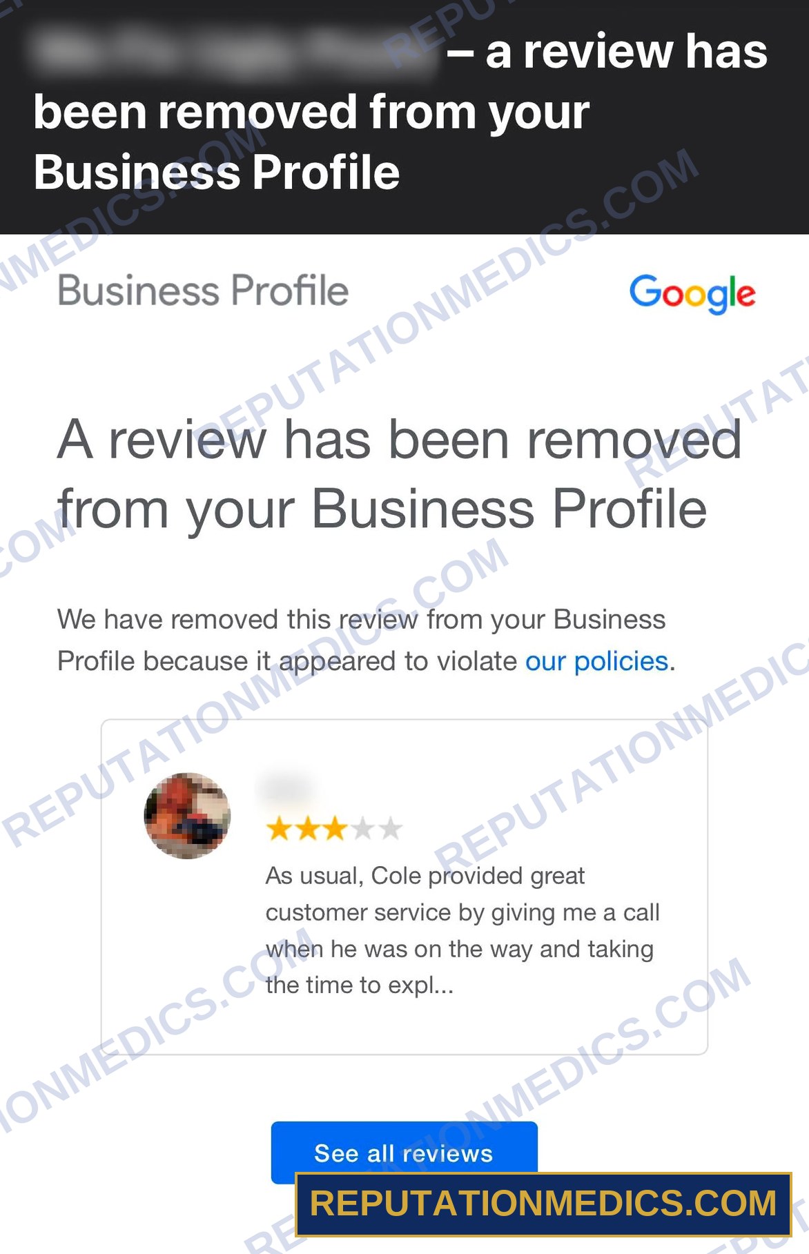 Removed review screenshot — Cole