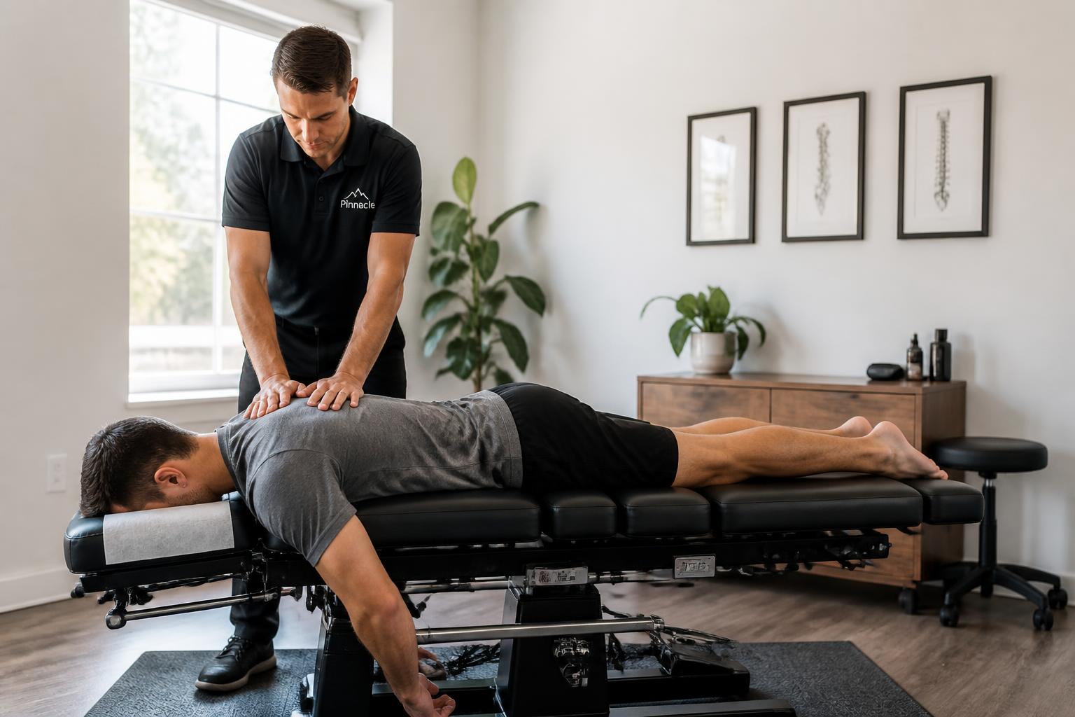 Chiropractor adjusting a patient in a wellness clinic