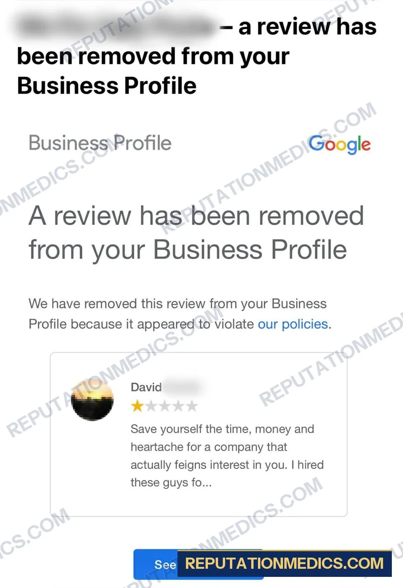Removal confirmation screenshot 11 of David's review